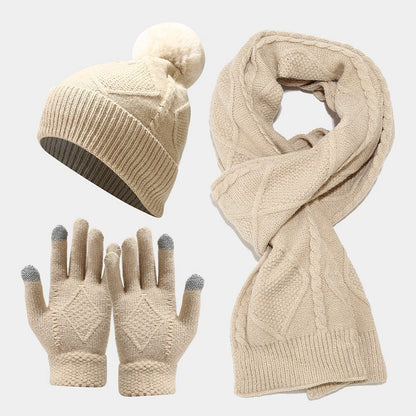 Winter Knit Thick Warm Scarf Hat Gloves Set