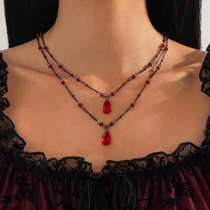 Gothic Vintage Blood Tear Drop Fringe Necklace For Women
