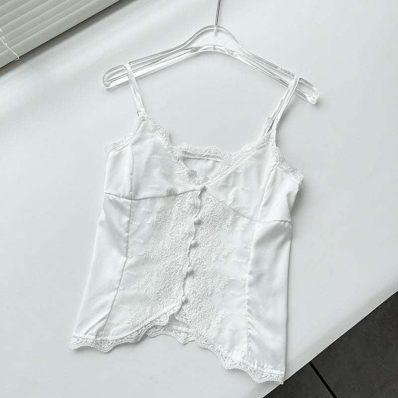 Sweet Slim Buttons Lace String Top