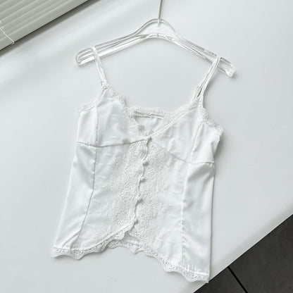 Sweet Slim Buttons Lace String Top