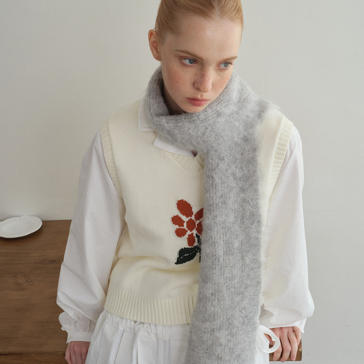 Classic Solid Knit Alpaca Scarf for Women