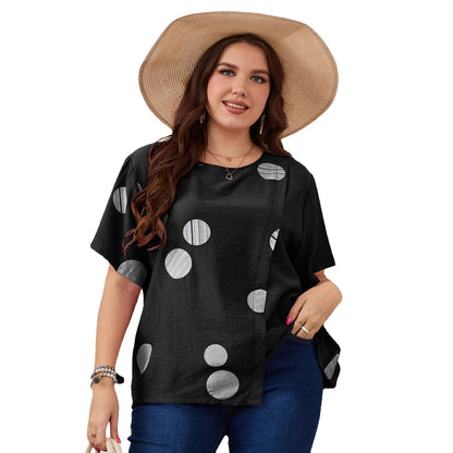 Plus Size Polka Dot Short Sleeve T-Shirt Casual Style