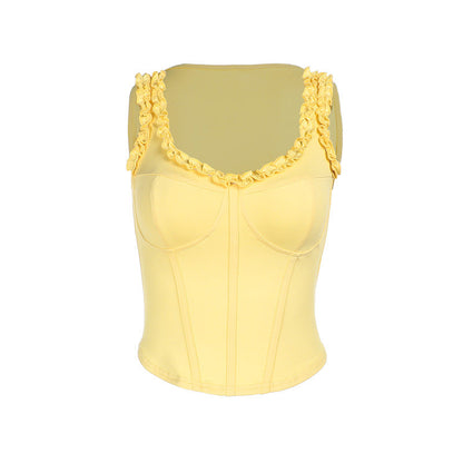 Sexy U-Neck Ruffle Hem Slim Fit Top
