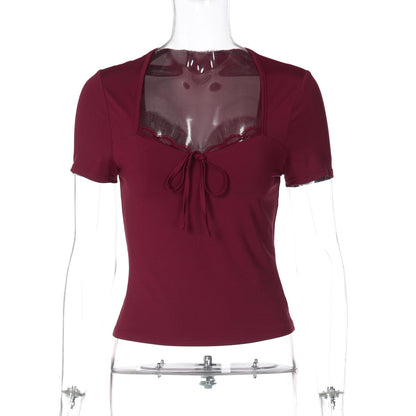 Trendy Lace Up Slim Fit T-Shirt for Women