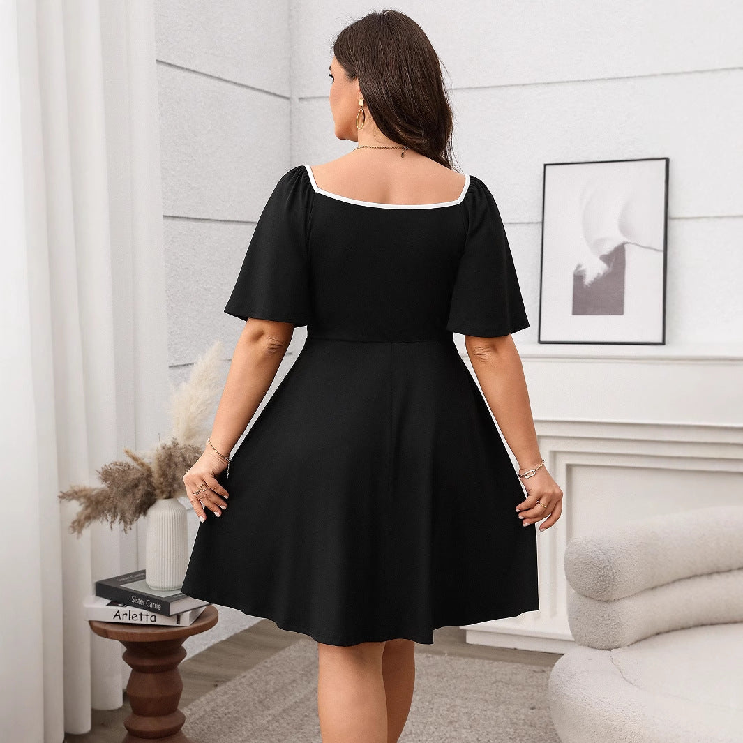 Plus Size Women's Elegant Casual A-Line Midi Dress with Bow