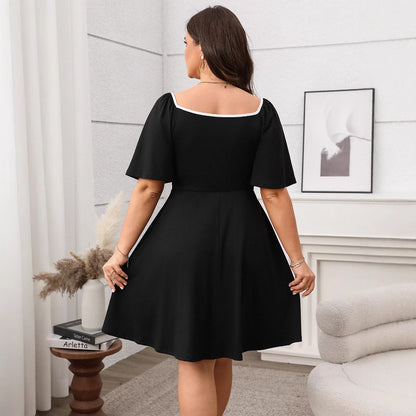 Plus Size Women's Elegant Casual A-Line Midi Dress with Bow