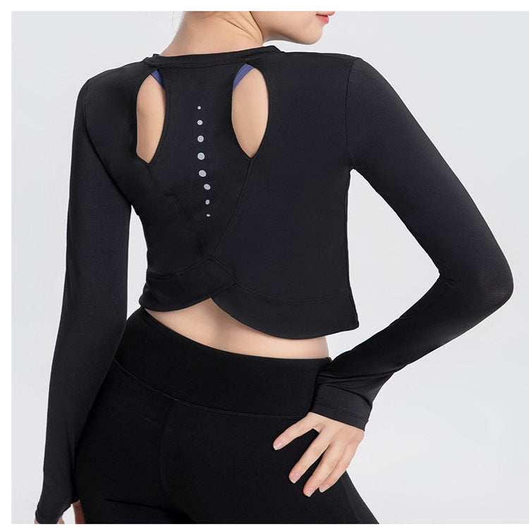 Sports Yoga Wear Women'S Loose Slimming Blouse And Quick-Drying Sportswear Solid Color Long-Sleeved Yoga Wear With Hollow Back