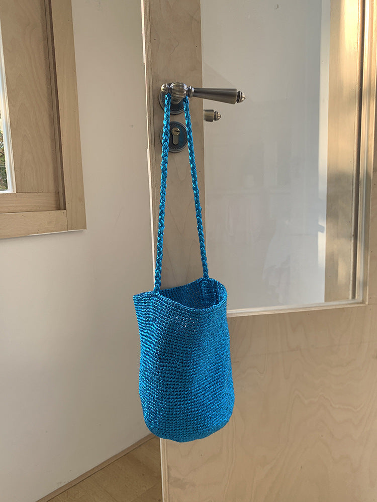 Trendy Metallic Bucket Bag Woven Shoulder Bag for Daily Use