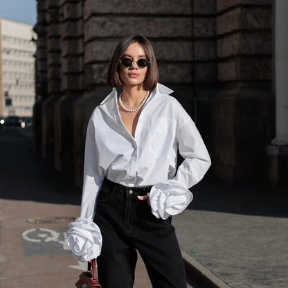 French Style Floral Long Sleeve Shirt Cotton Cardigan for Women