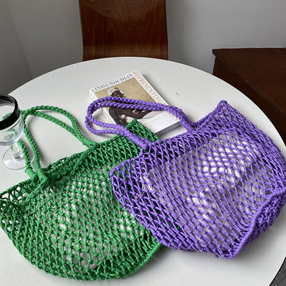 Woven Handbag with Hollow Design Large Capacity Fashionable Shoulder Bag