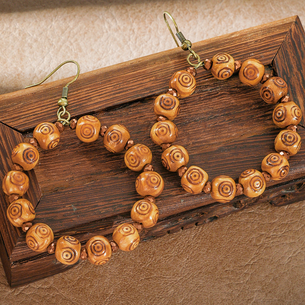 Bohemian Tassel Earrings Geometric Wood Beads Handmade Jewelry