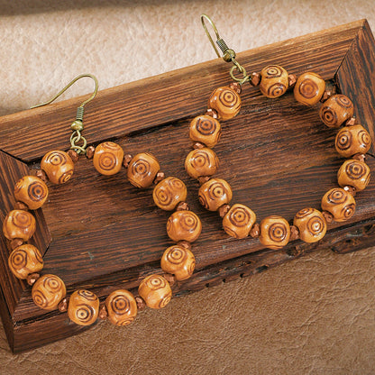 Bohemian Tassel Earrings Geometric Wood Beads Handmade Jewelry