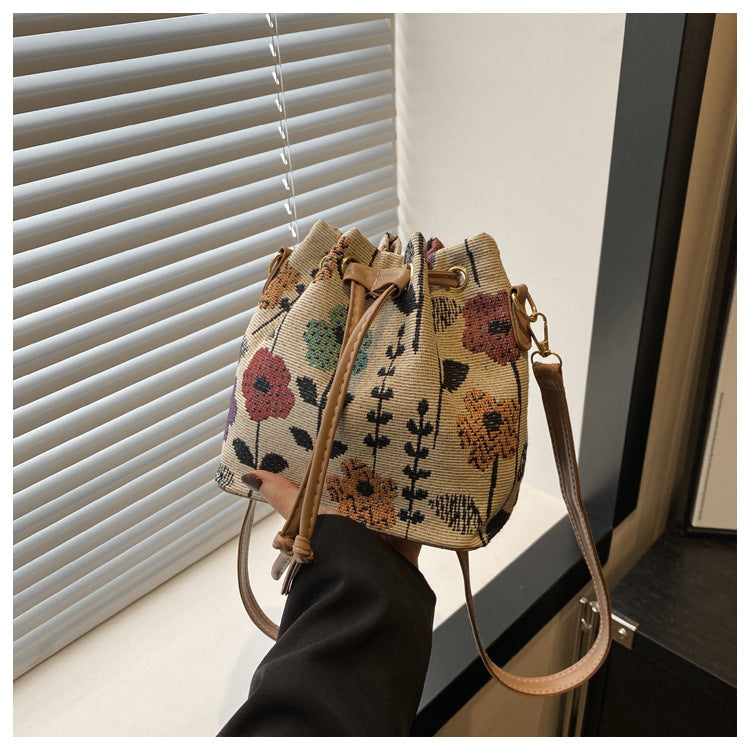 Ethnic Style Bucket Bag Casual Soft Shoulder Bag