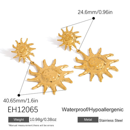 Sun Pendant Stainless Steel Stud Earrings Trendy Luxury Jewelry