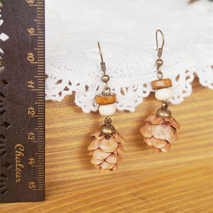 Vintage Botanical Long Wooden Earrings with Unique Design