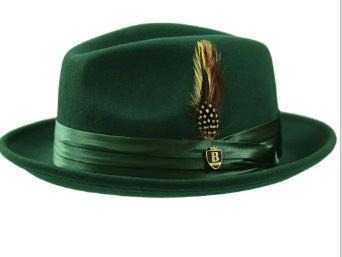 Men's Wool Fedora Hat with Bowknot and Feather, Stylish Fall Winter Accessory
