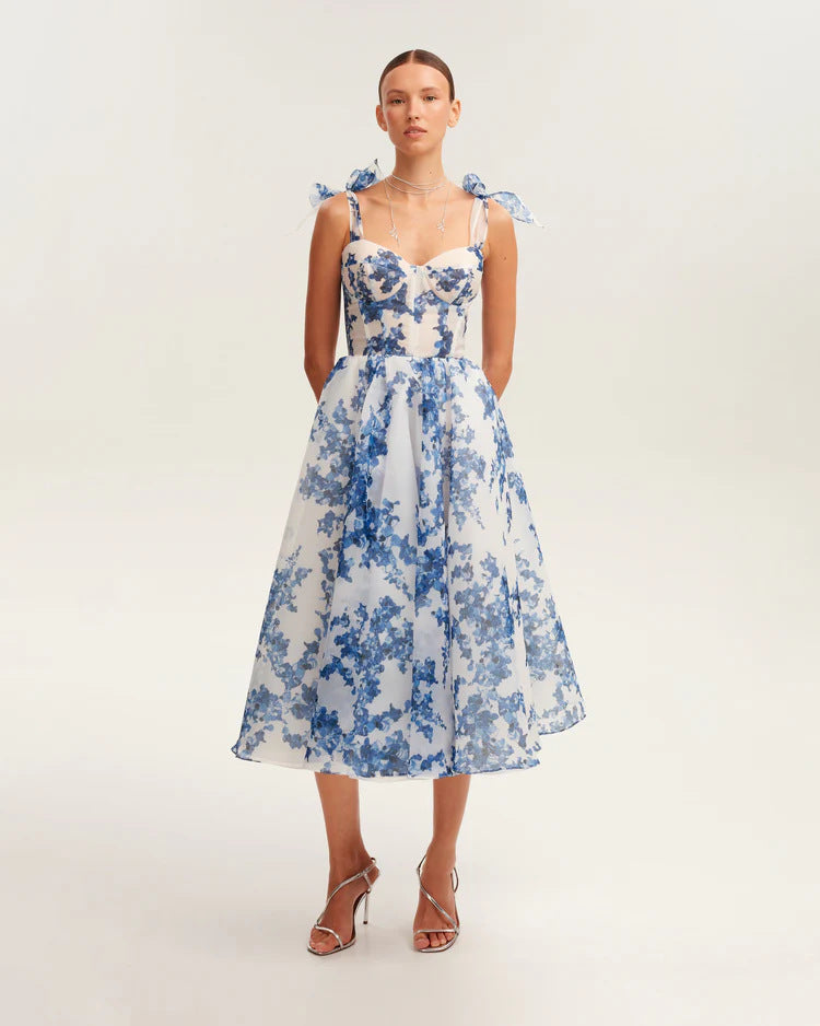 Off-Shoulder Elegant A-Line Evening Dress in Blue and Pink