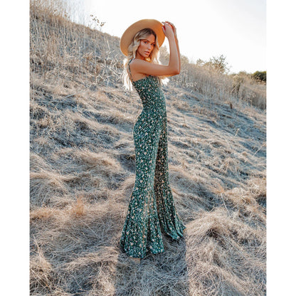 Small Floral Sexy Suspender Jumpsuit Home Flared Pants Jumpsuit