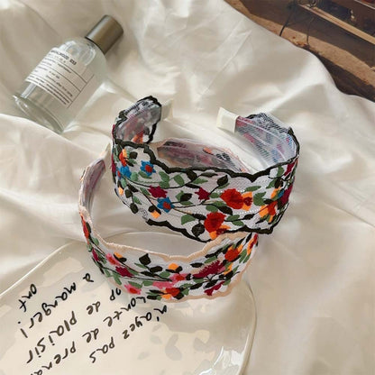 Colorful Flowers EmbroideredÂ Wide Headbands