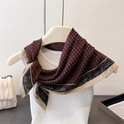 Splicing Print Vintage Square Silk Scarf