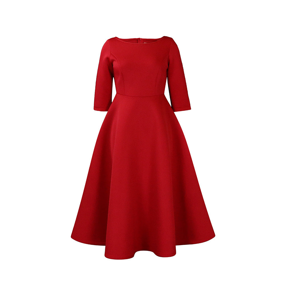 Elegant Solid Color A-Line Dress Polyester Blend