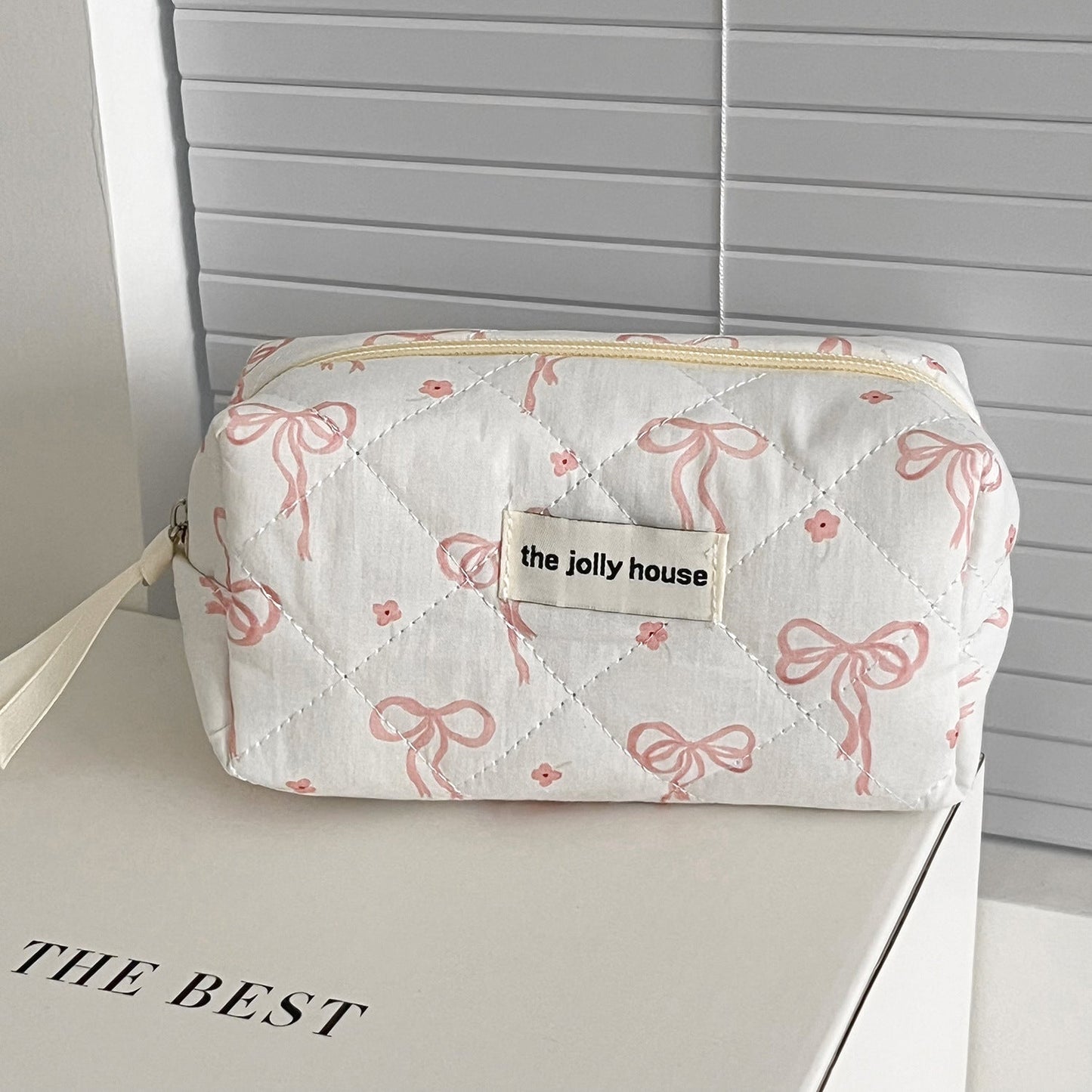 Sweet Bowknot Makeup Bag Quilted Portable Beauty Organizer