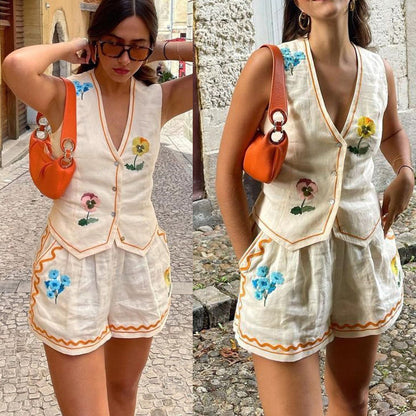 Spring And Summer New Sleeveless Printed Vest Set Ins Casual Loose Vacation Two-Piece Set