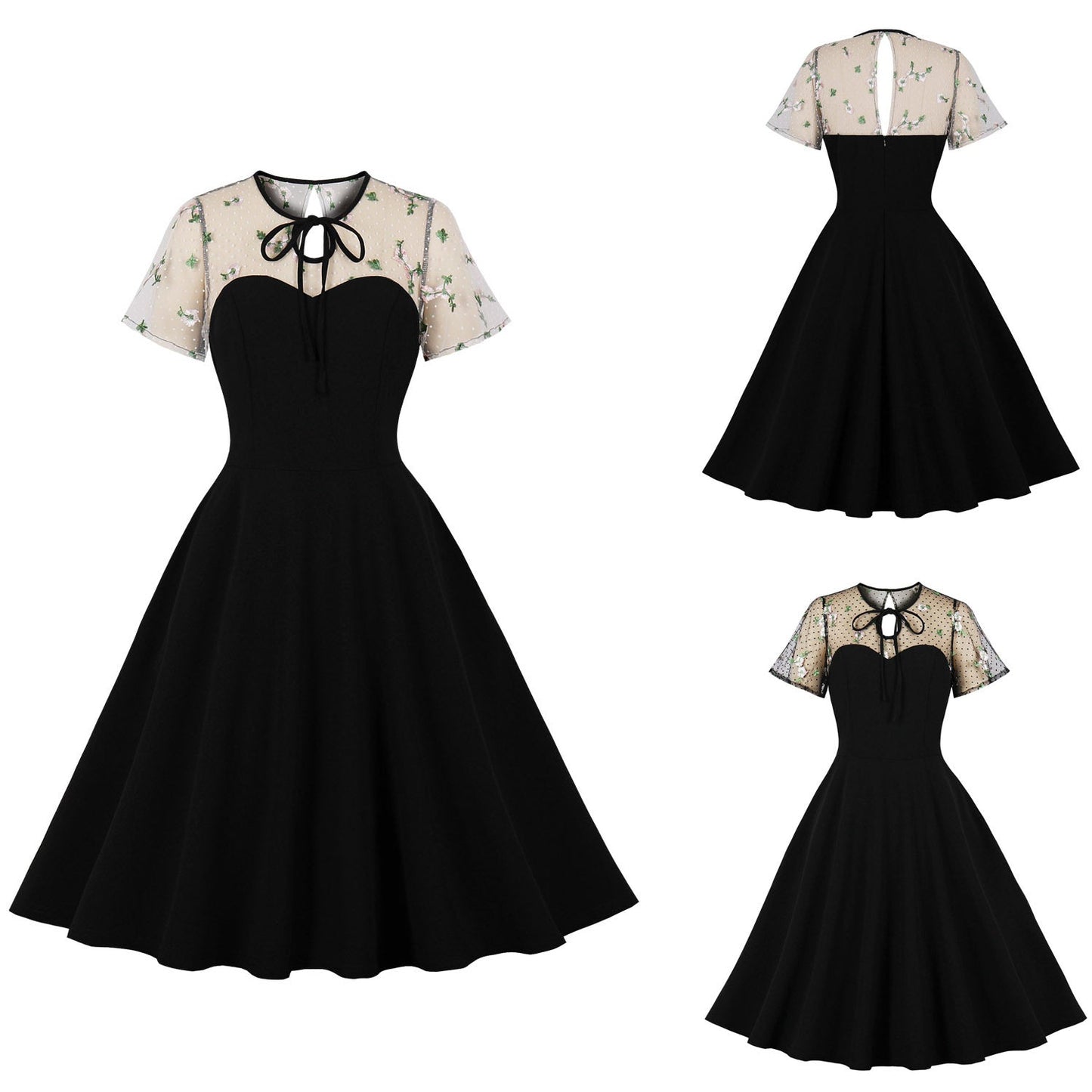 Polka Dot Mesh Patchwork Midi Dress Elegant Casual Outfit