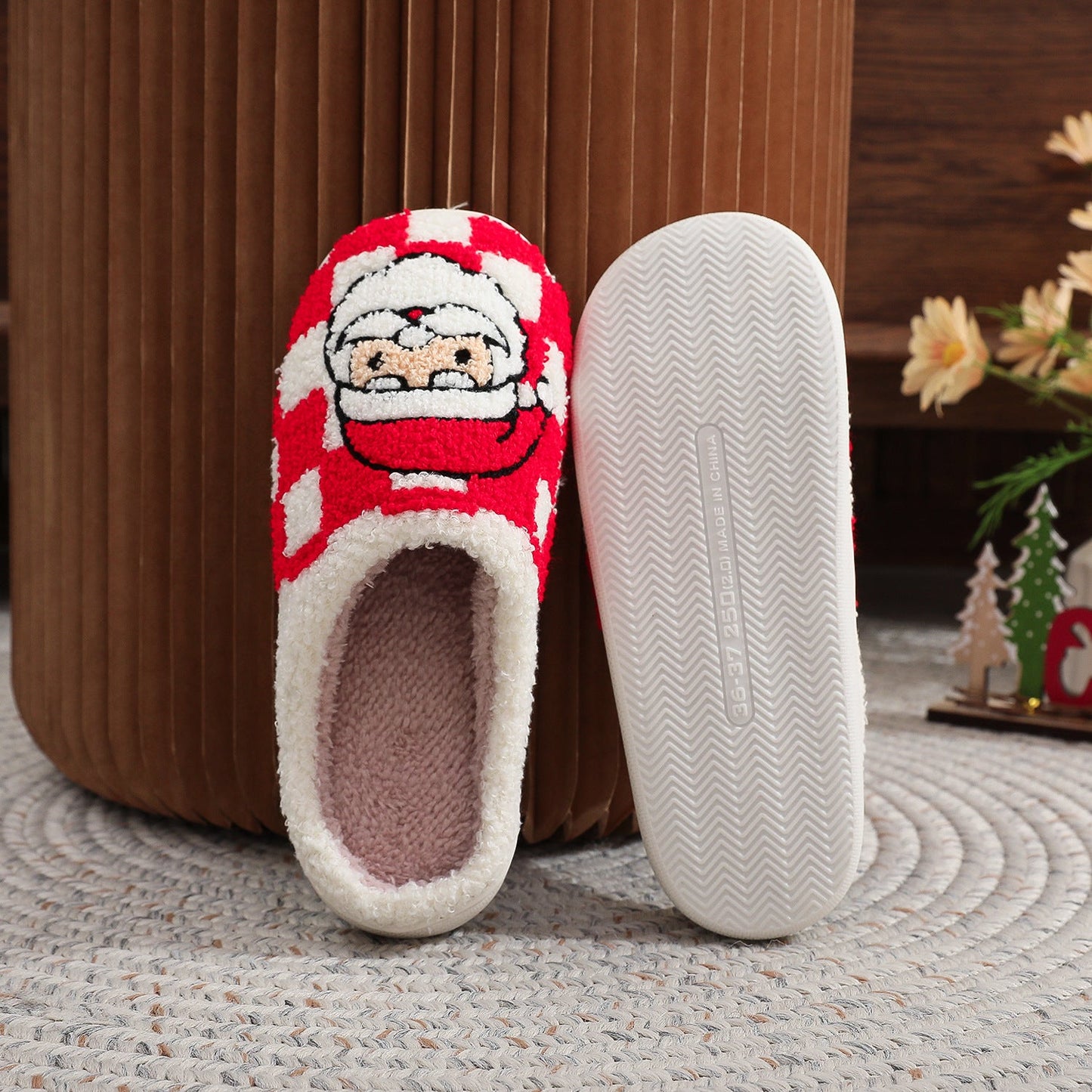 Plaid Santa Claus Warm Fleece Winter Slippers