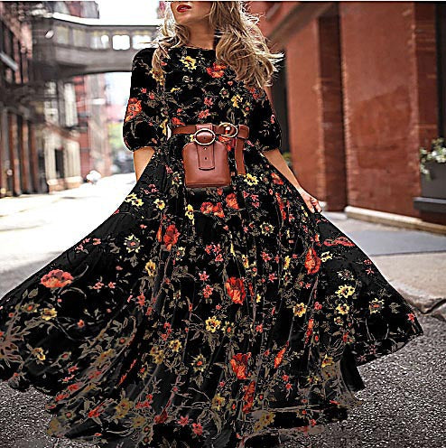 Bohemian Style Printed Chiffon Maxi Dress For Women