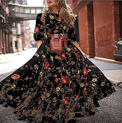 Bohemian Style Printed Chiffon Maxi Dress For Women