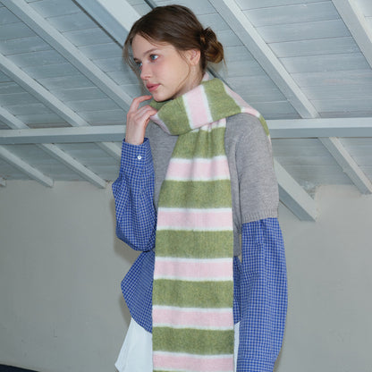 Striped Wool Blend Scarf Soft Cozy Neck Warmer