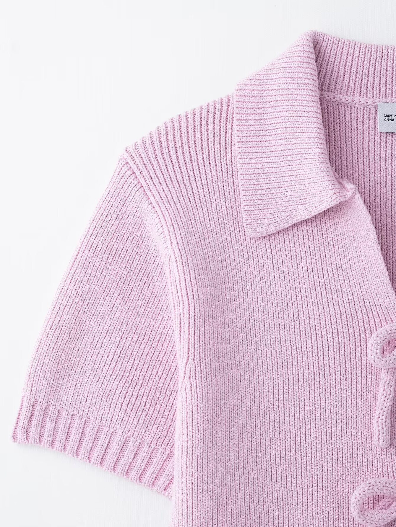Sweet String Front Short Sleeves Knit Tops