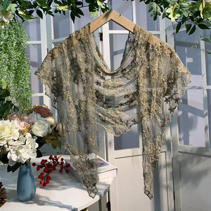 Scravii - Embroidered Lace Small Shawl Scarf