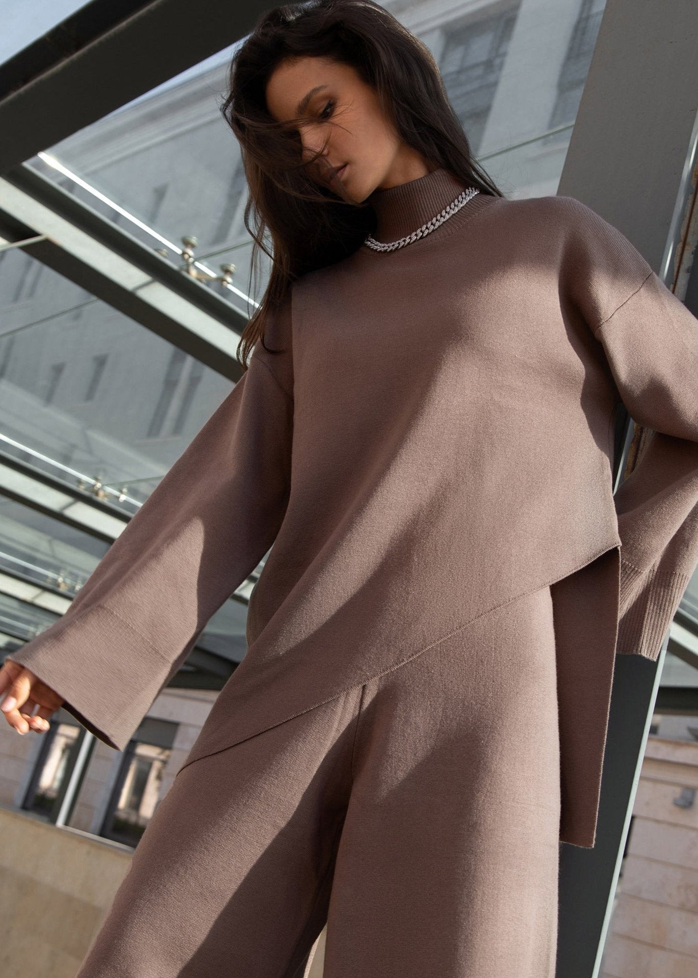 Oversized Knit Two-Piece Set With Asymmetrical Hem