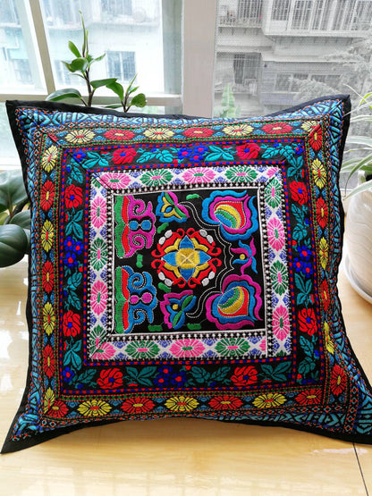 Ethnic Handicrafts Fabric Embroidery Pillowcase National Style Flower Picture Cushion Cover