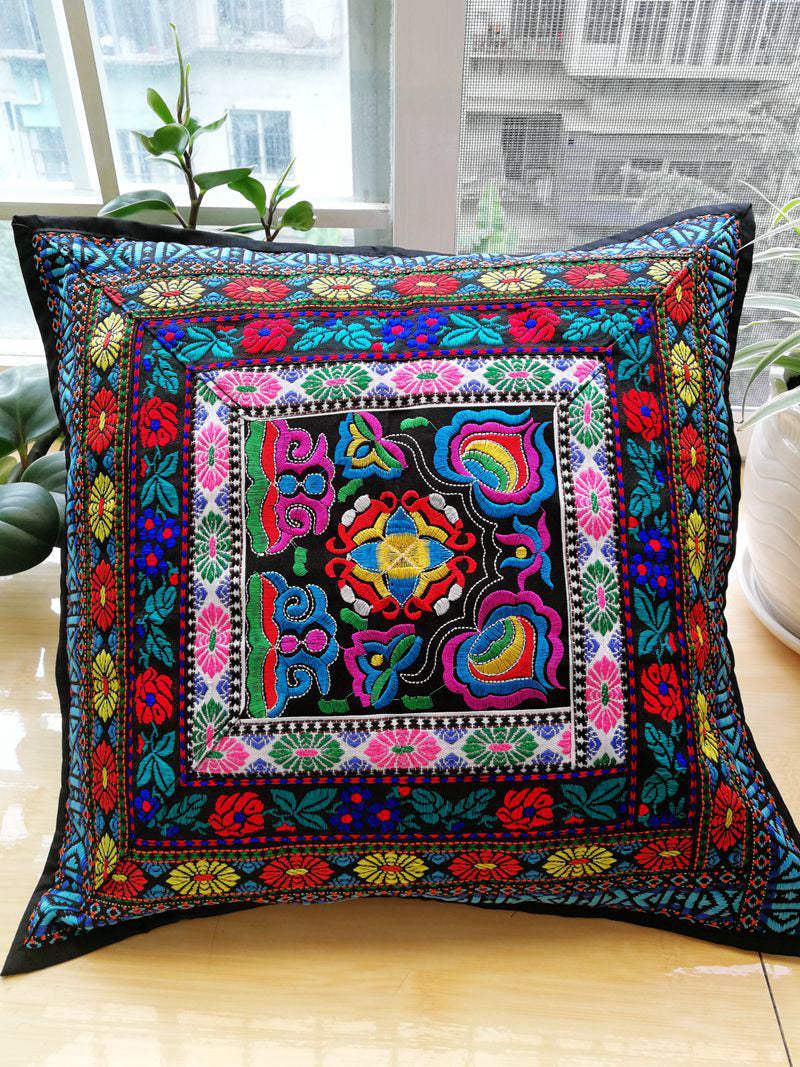 Ethnic Handicrafts Fabric Embroidery Pillowcase National Style Flower Picture Cushion Cover