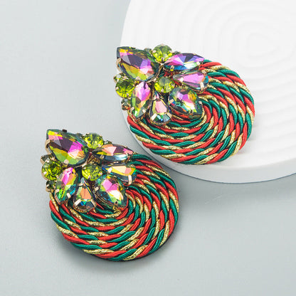 Geometric Rhinestone Glass Earrings Trendy Ins Style