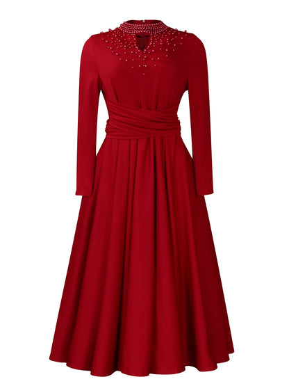 Elegant High Neck Beaded Maxi Dress For Women