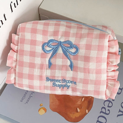 Cute Checkered Bow Coin Purse Portable Travel Bag