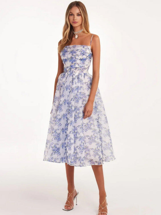 Off-Shoulder Chiffon Dress With 3D Floral Pattern For Elegant Evening Style