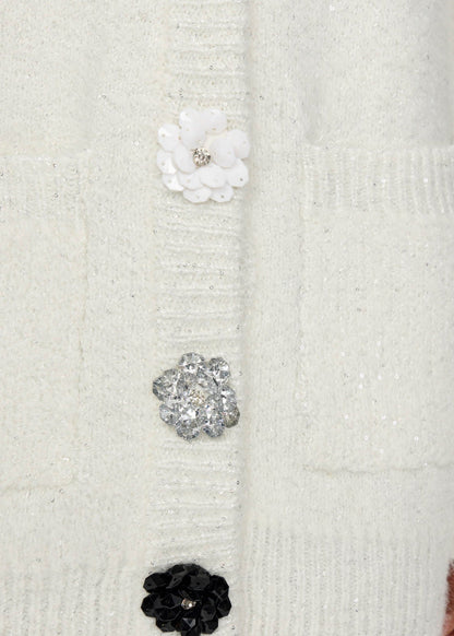 Knit Cardigan With Embellished Statement Buttons