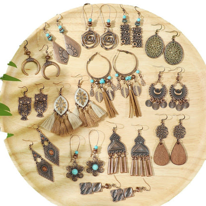 Vintage Ethnic Style Creative Brown Earrings with Turquoise Tassels