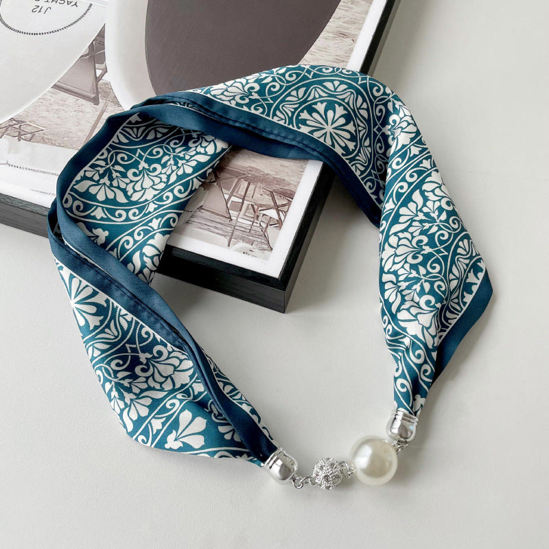 Pearl Rhinestone Polka Dot Satin Scarf
