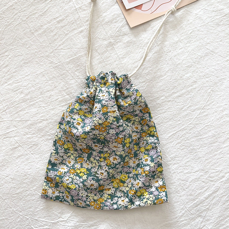 Mini Cotton Drawstring Makeup Pouch Cute Floral Travel Bag