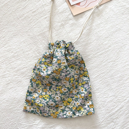 Mini Cotton Drawstring Makeup Pouch Cute Floral Travel Bag