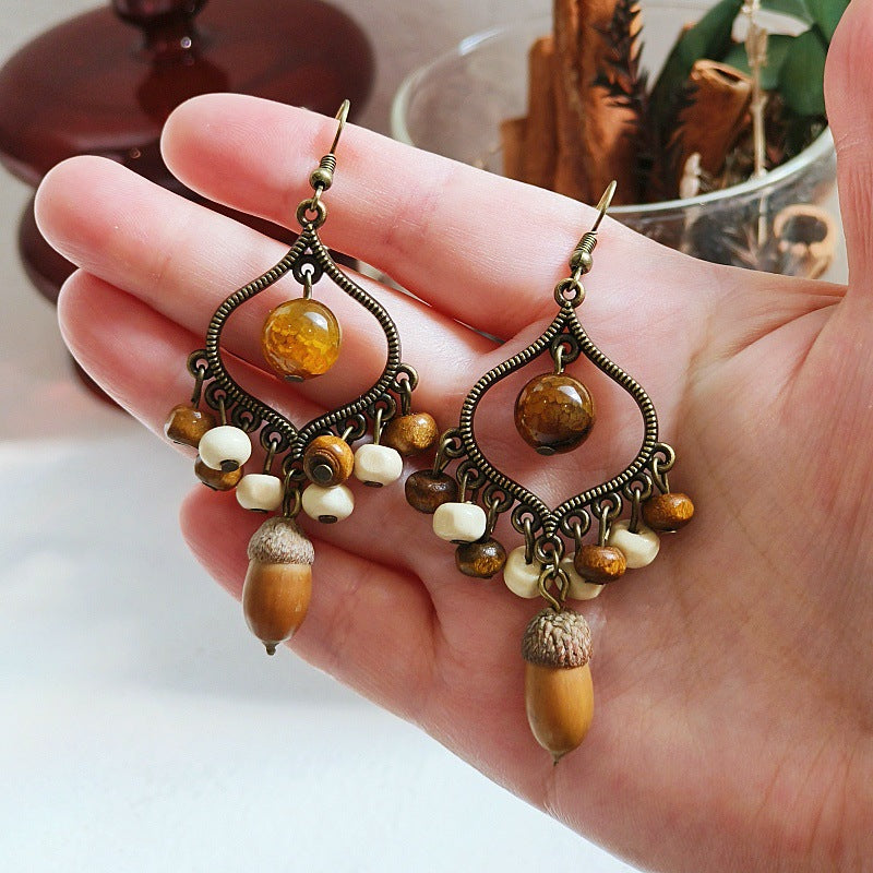 Bohemian Geometric Tassel Earrings with Agate Beads
