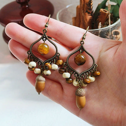 Bohemian Geometric Tassel Earrings with Agate Beads