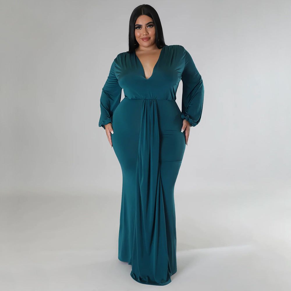 Trendy Plus Size V-Neck Irregular Hem Dress For Night Out