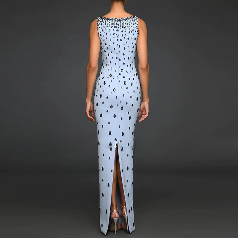 Fashion Beaded Sequin Maxi Dress With U-Neck